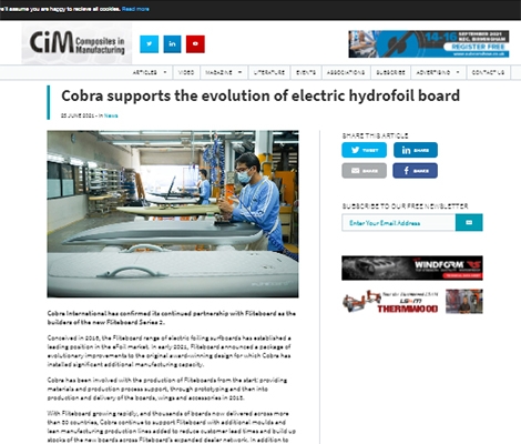 Cobra supports the evolution of electric hydrofoil board  - The Fliteboard Series 2